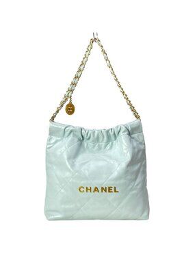 Chanel Handbag 22 Small Light Blue Gold